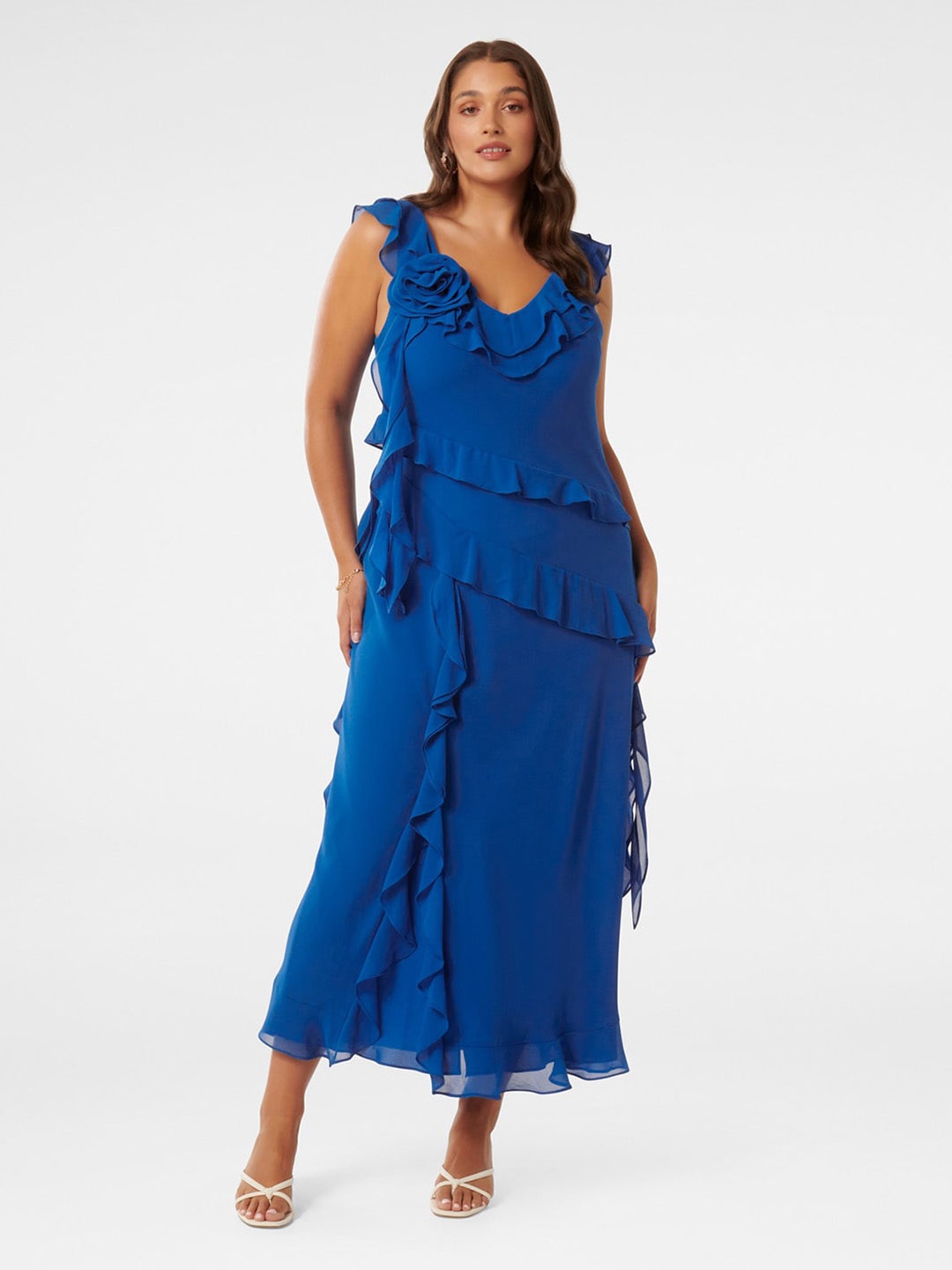 

Forever New Curve Ruffle Dress, Navy blue