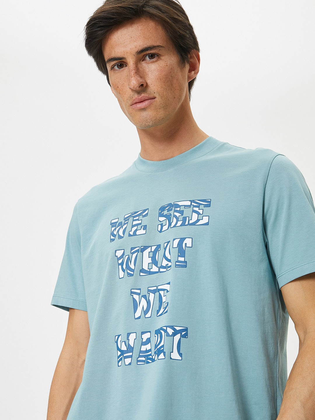 

Koton Round Neck Short Sleeves Typography Printed Regular Fit Cotton T-shirt, Na