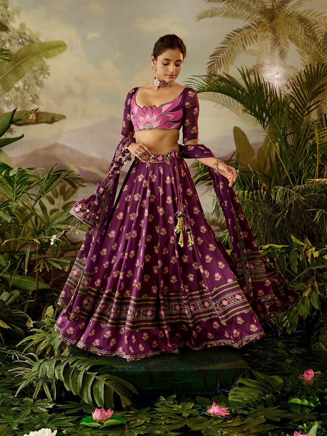 

Baise Gaba Embroidered Beads and Stones Ready to Wear Lehenga & Blouse With Dupatta, Purple