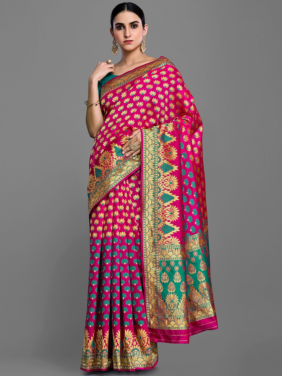 

Mitera Ethnic Motifs Zari Silk Blend Banarasi Saree, Magenta