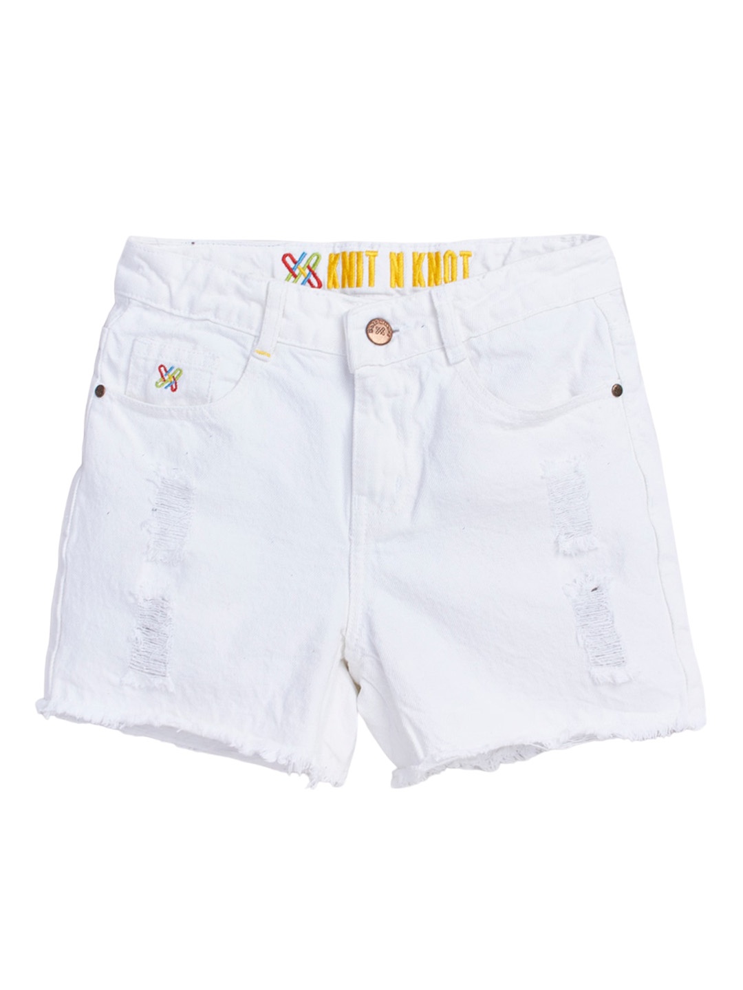 

Knit N Knot Girls Mid-Rise Cotton Denim Shorts, White