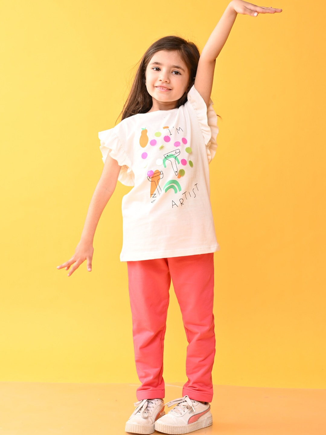 

Anthrilo Girls Printed T-shirt with Trousers, White