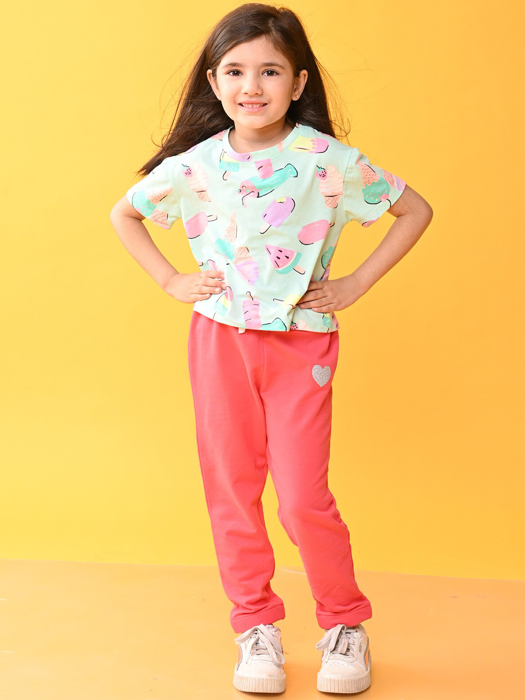 

Anthrilo Girls Printed T-shirt with Trousers, White