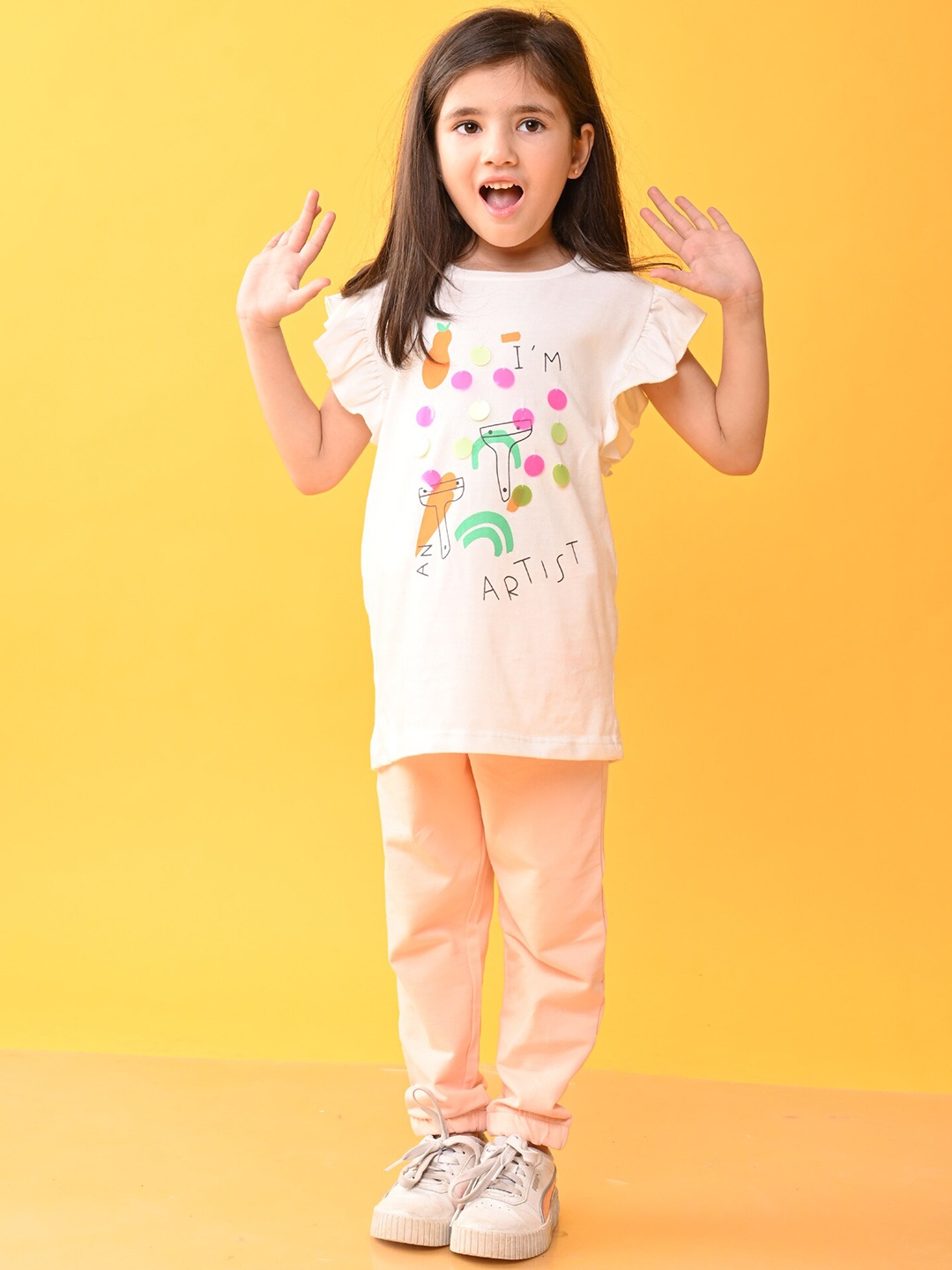 

Anthrilo Girls Printed T-shirt with Trousers, White