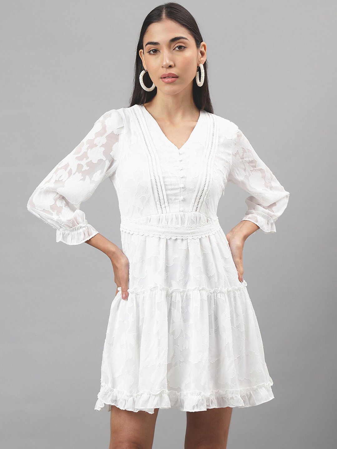 

Latin Quarters V-Neck Fit & Flare Dress, White