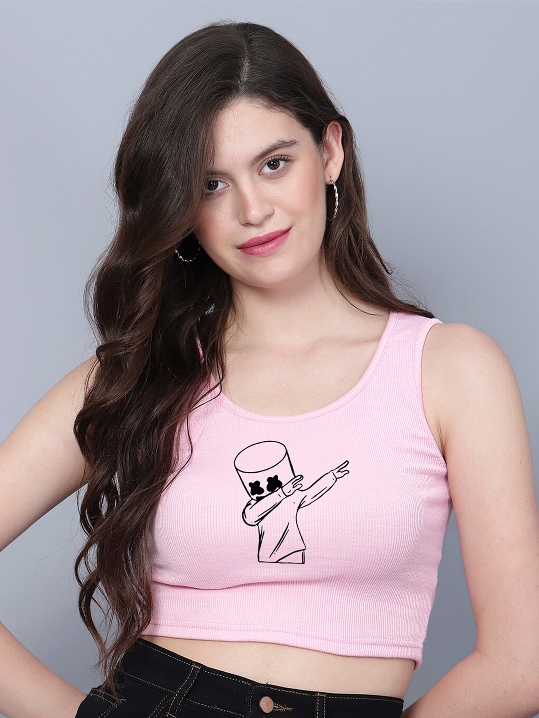 

Fashion And Youth Graphic Printed Fitted Crop Top, Pink