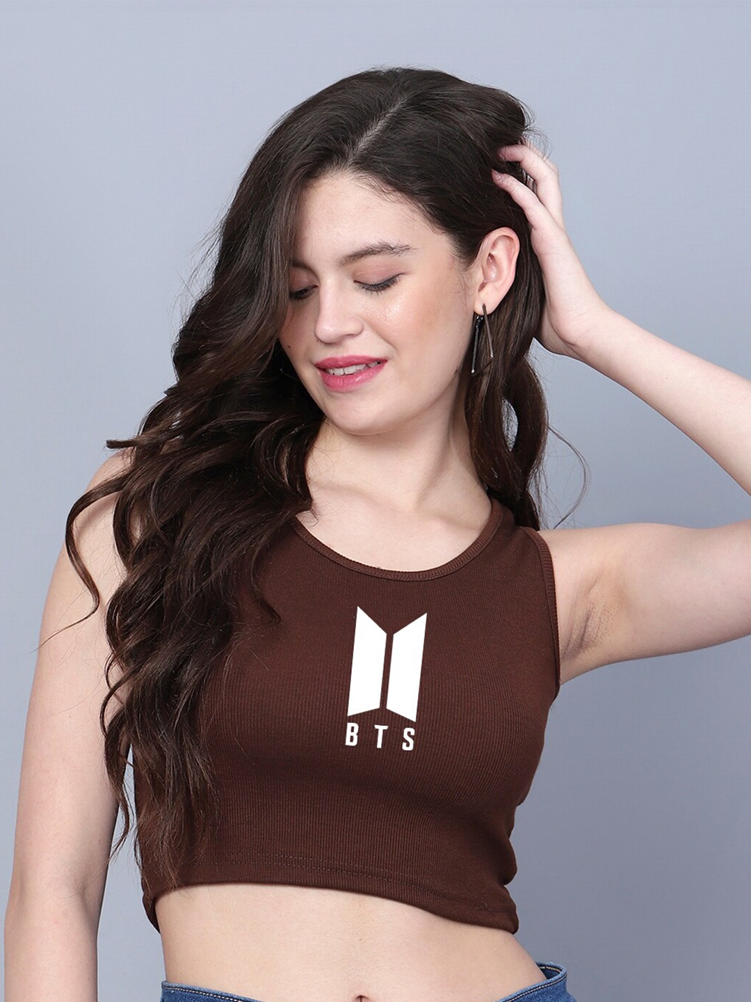 

Fashion And Youth Printed Sleeveless Tank Crop Top, Coffee brown