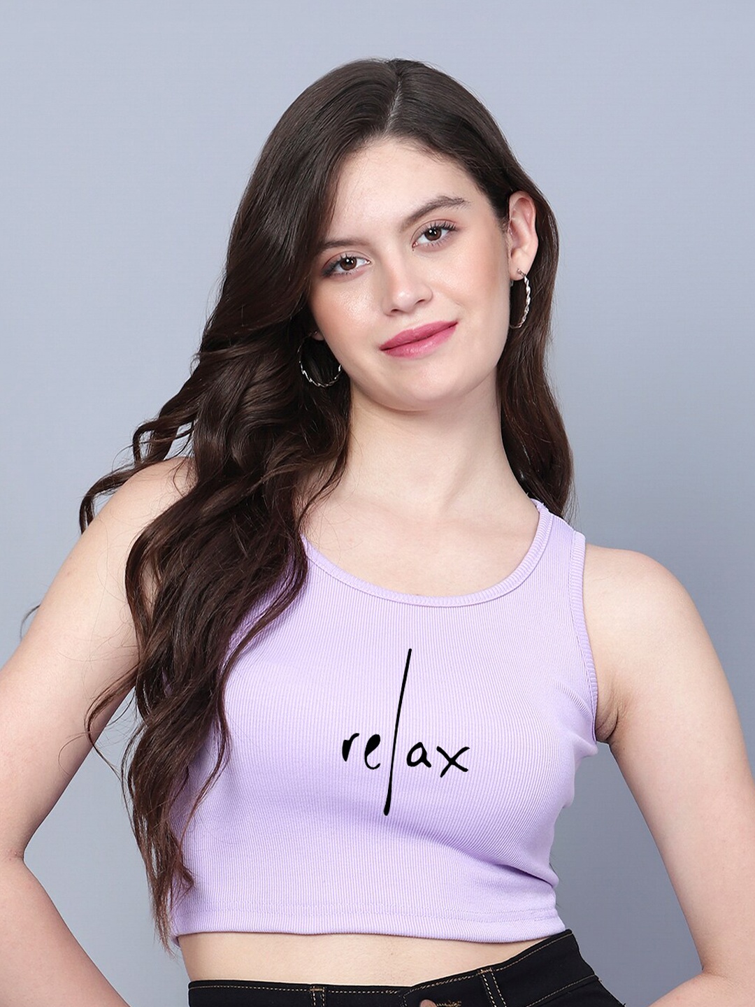 

Fashion And Youth Typography Printed Tank Crop Top, Lavender