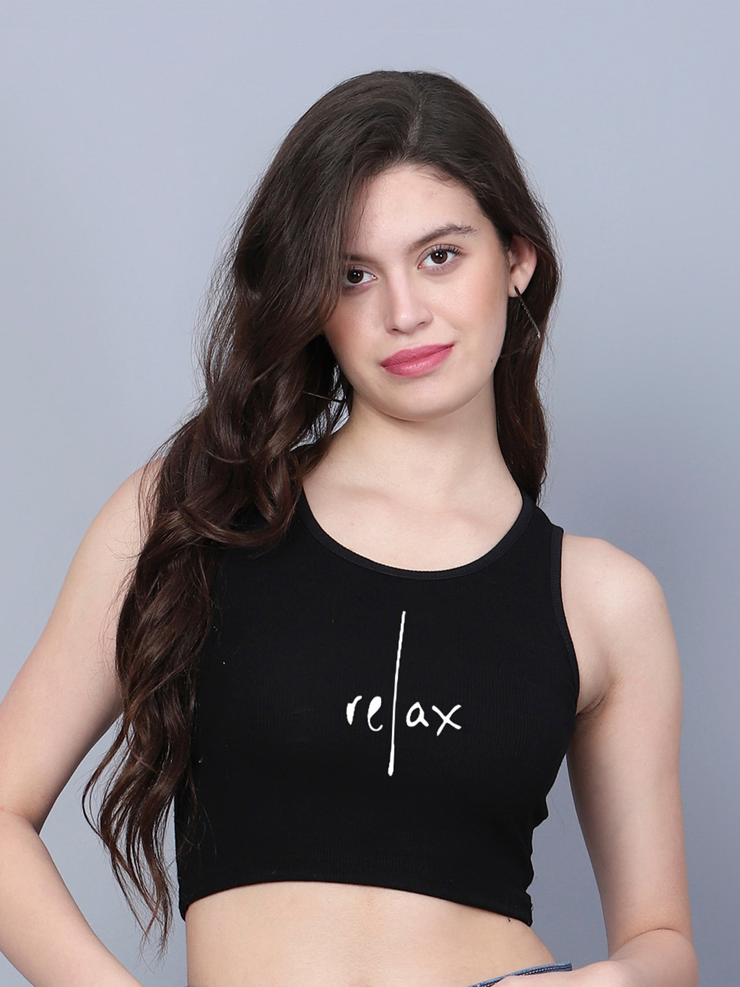

Fashion And Youth Round Neck Sleeveless Crop Top, Black