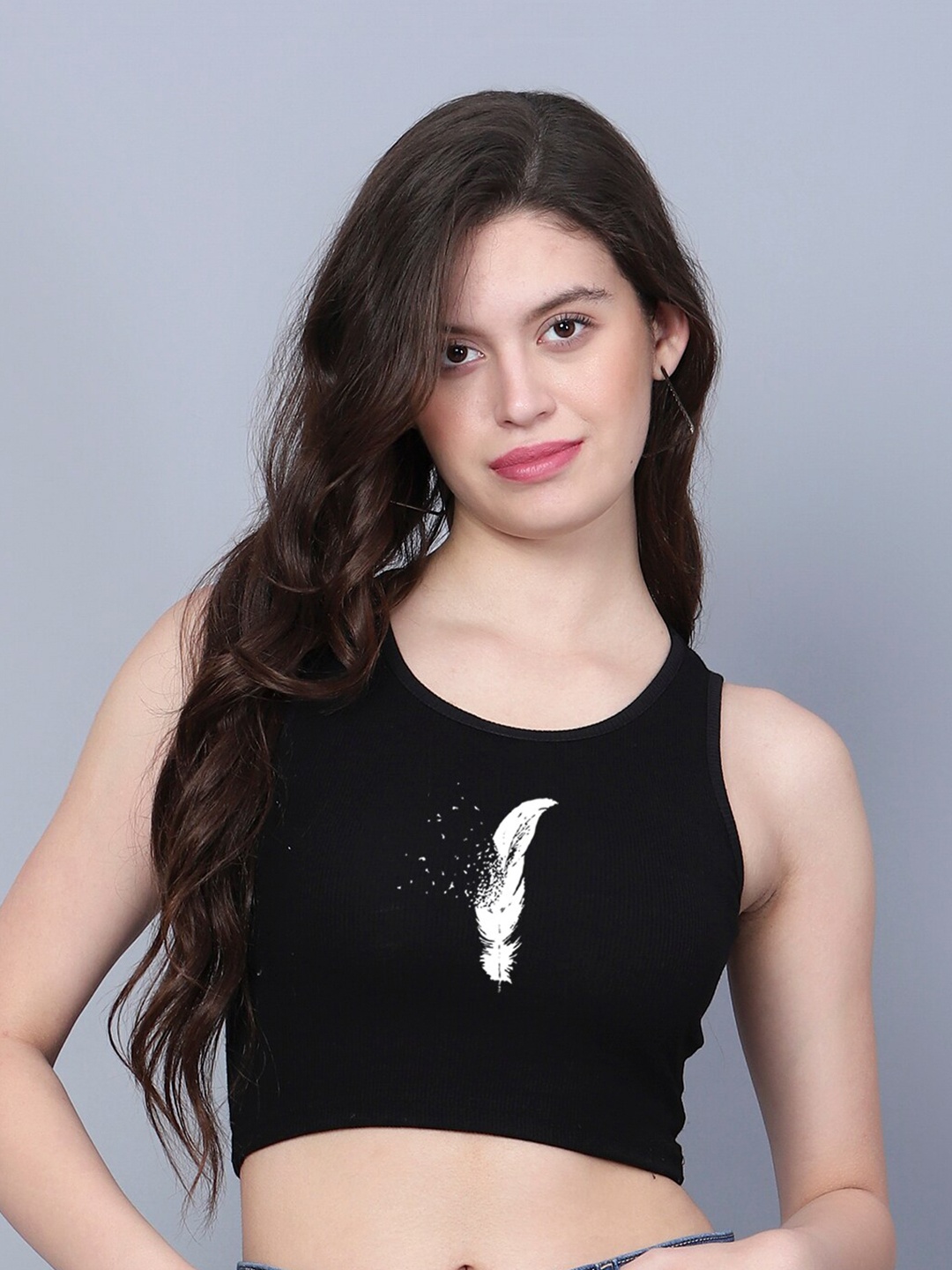 

Fashion And Youth Printed Sleeveless Tank Crop Top, Black