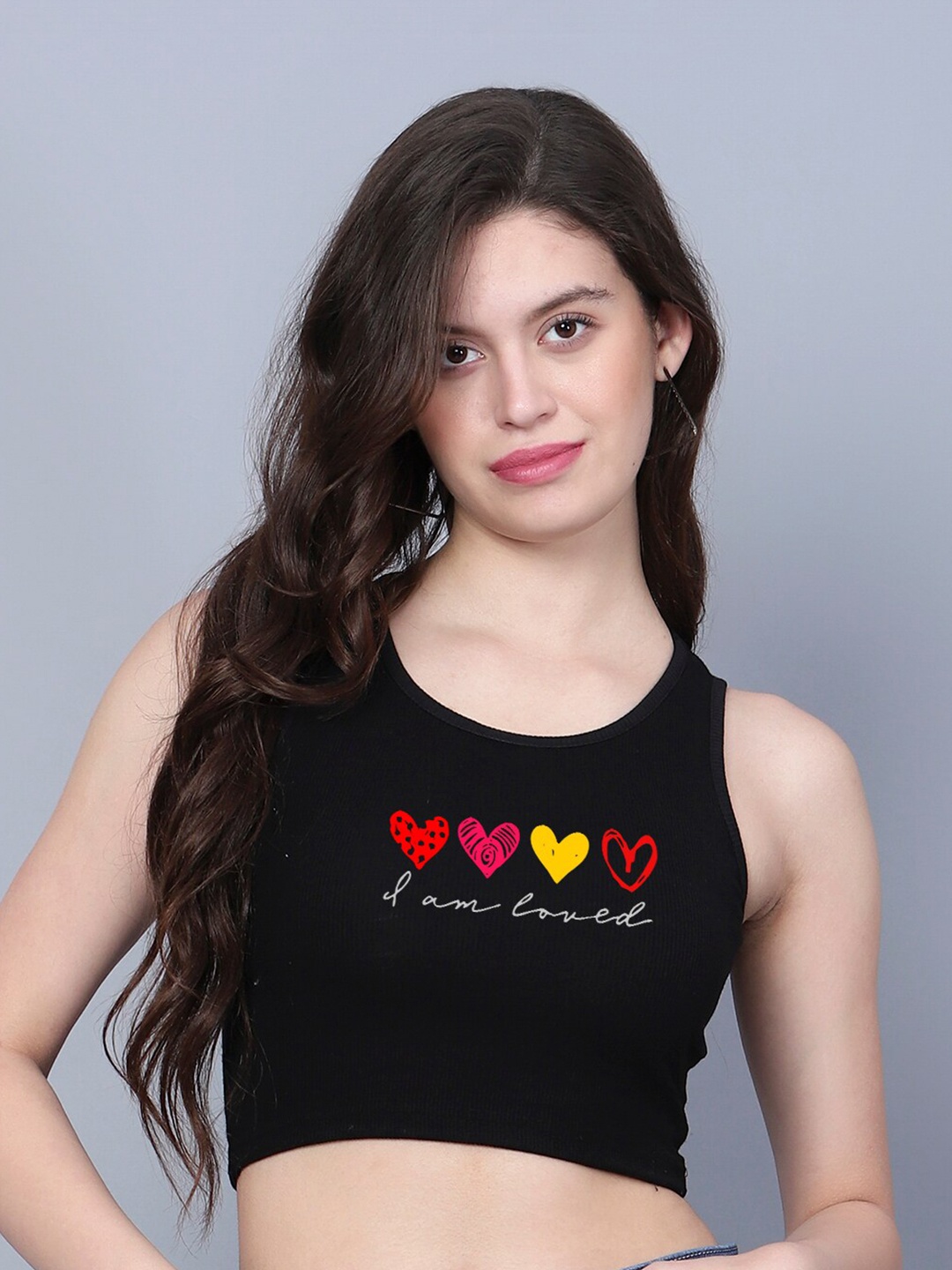 

Fashion And Youth Round Neck Printed Crop Top, Black