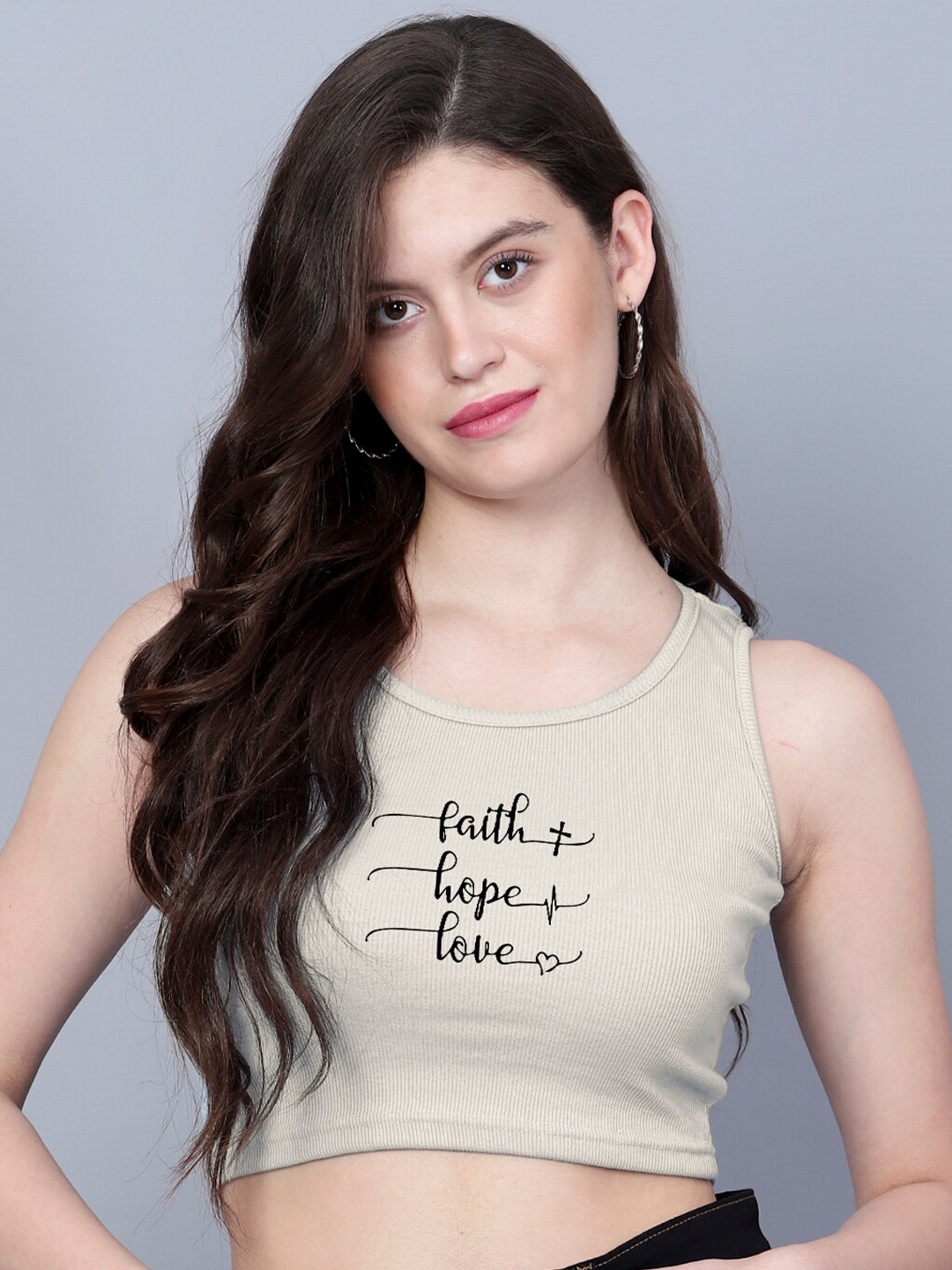 

Fashion And Youth Typography Printed Crop Top, Beige