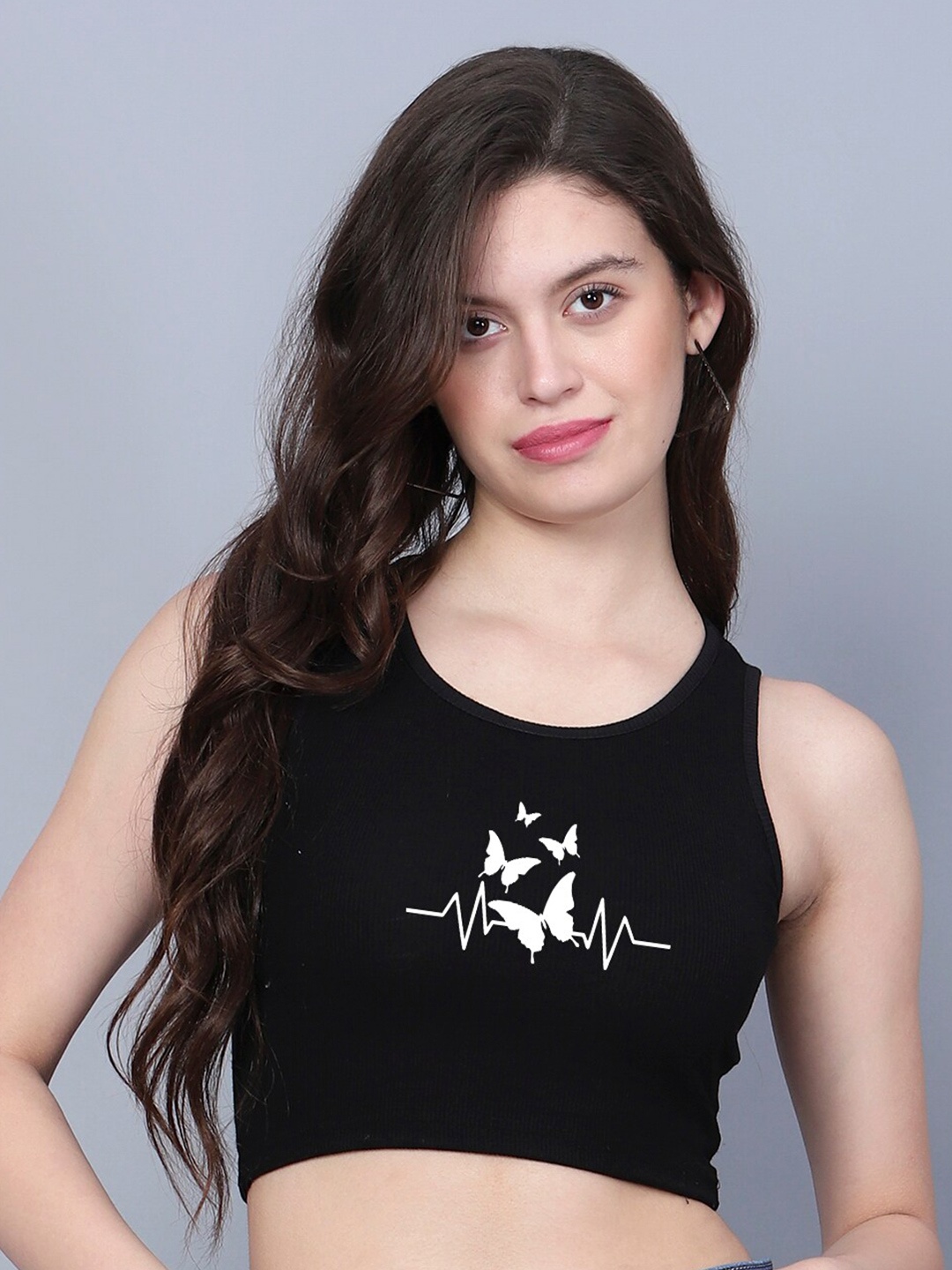 

Fashion And Youth Printed Sleeveless Tank Crop Top, Black