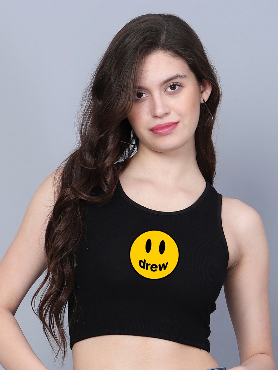 

Fashion And Youth Round Neck Sleeveless Crop Top, Black