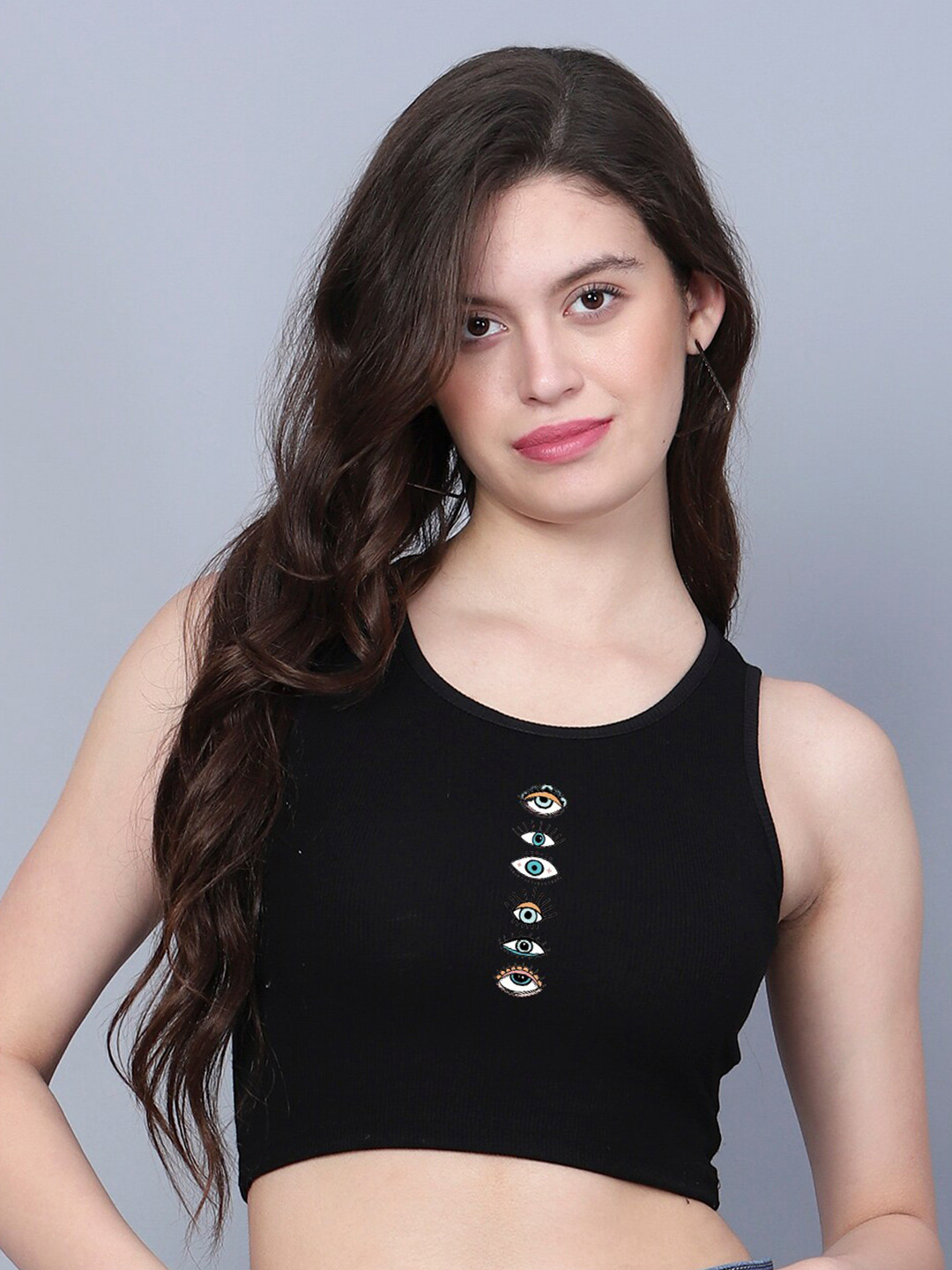 

Fashion And Youth Round Neck Sleeveless Crop Top, Black