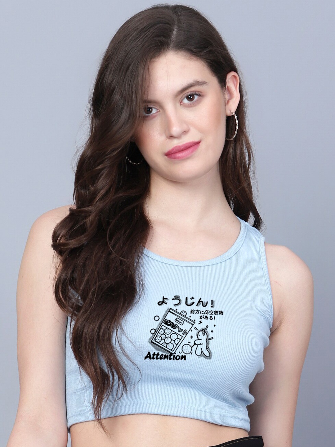 

Fashion And Youth Round Neck Printed Crop Top, Turquoise blue