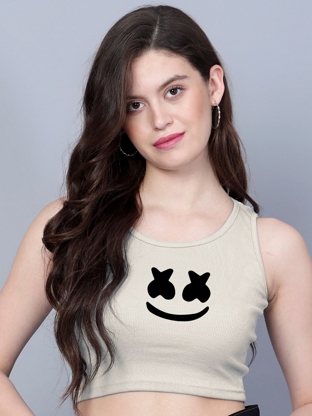 

Fashion And Youth Round Neck Sleeveless Crop Tank Top, Beige