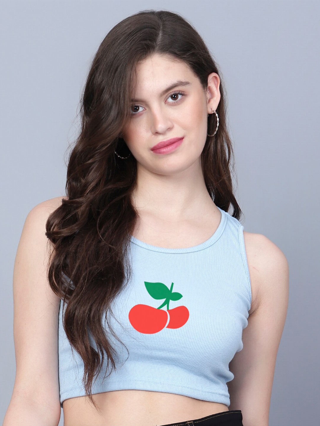 

Fashion And Youth Graphic Printed Fitted Crop Top, Turquoise blue