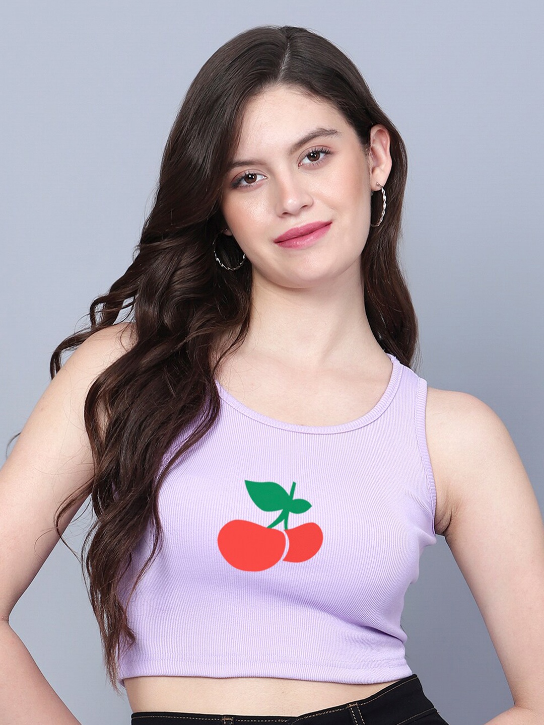 

Fashion And Youth Round Neck Sleeveless Crop Tank Top, Lavender