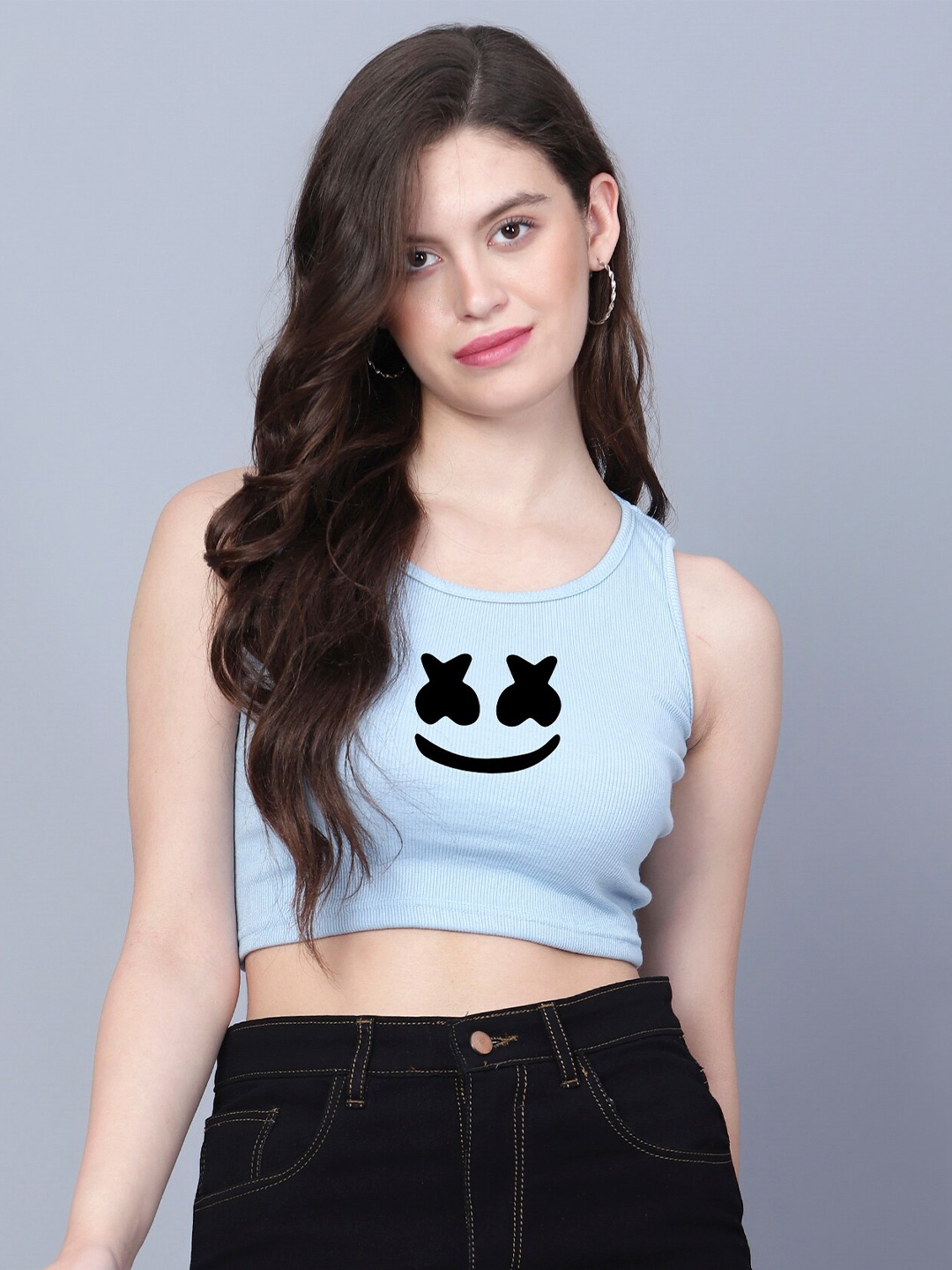 

Fashion And Youth Round Neck Sleeveless Tank Crop Top, Turquoise blue