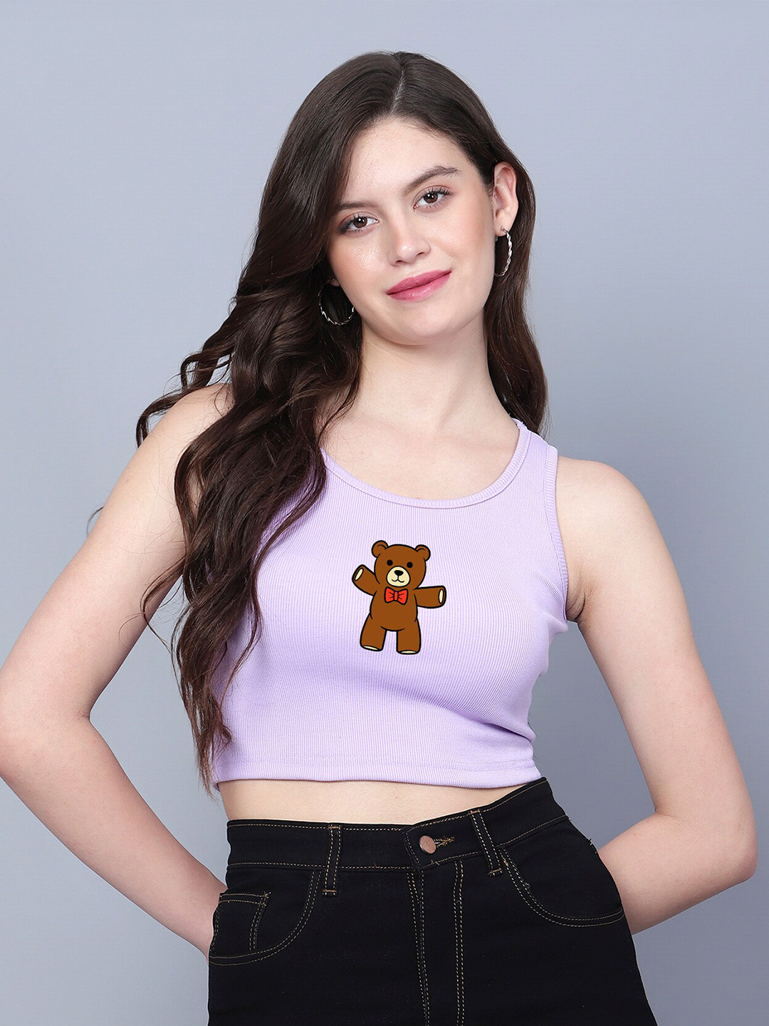 

Fashion And Youth Teddy Printed Cotton Fitted Crop Top, Lavender