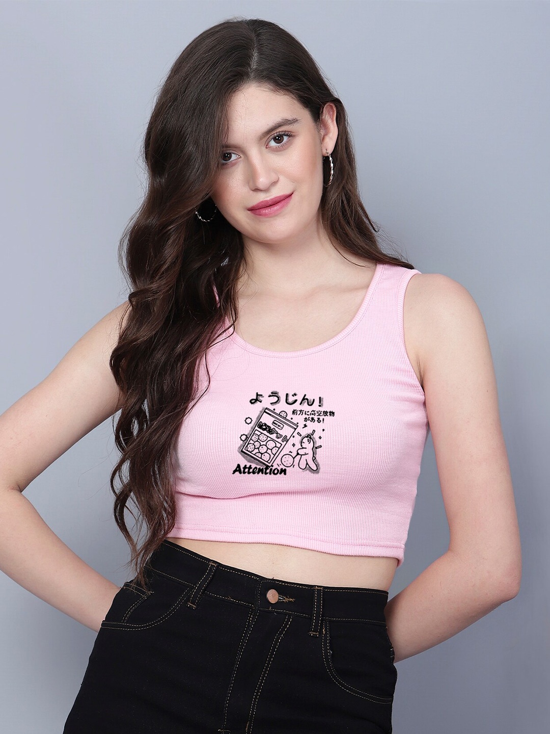 

Fashion And Youth Round Neck Printed Crop Top, Pink