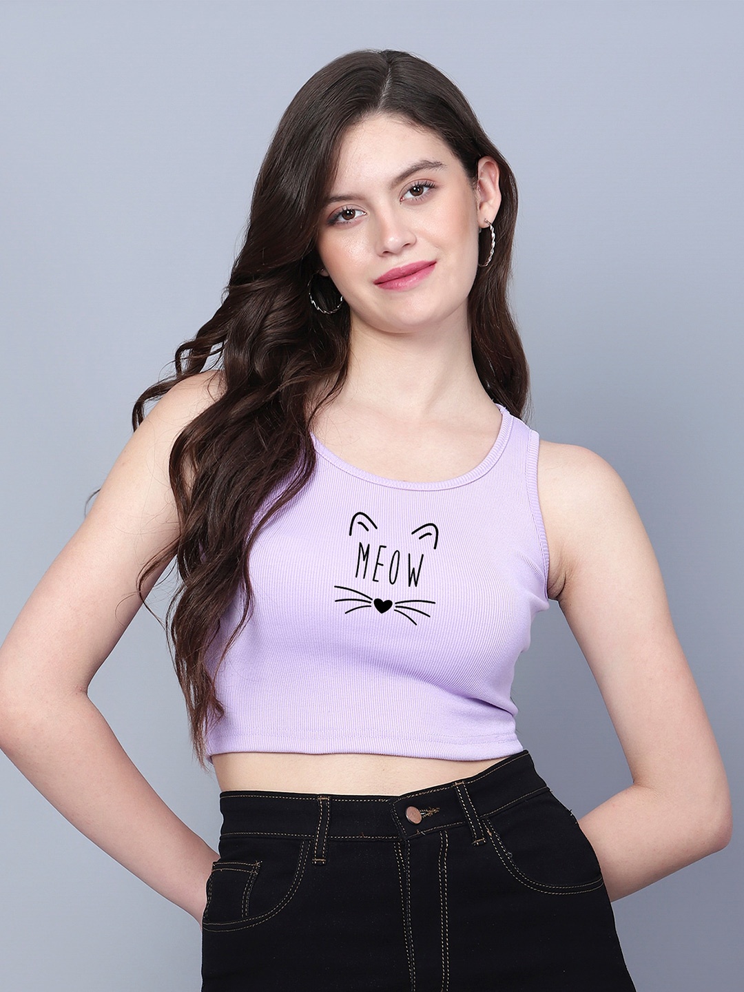 

Fashion And Youth Round Neck Sleeveless Crop Tank Top, Lavender