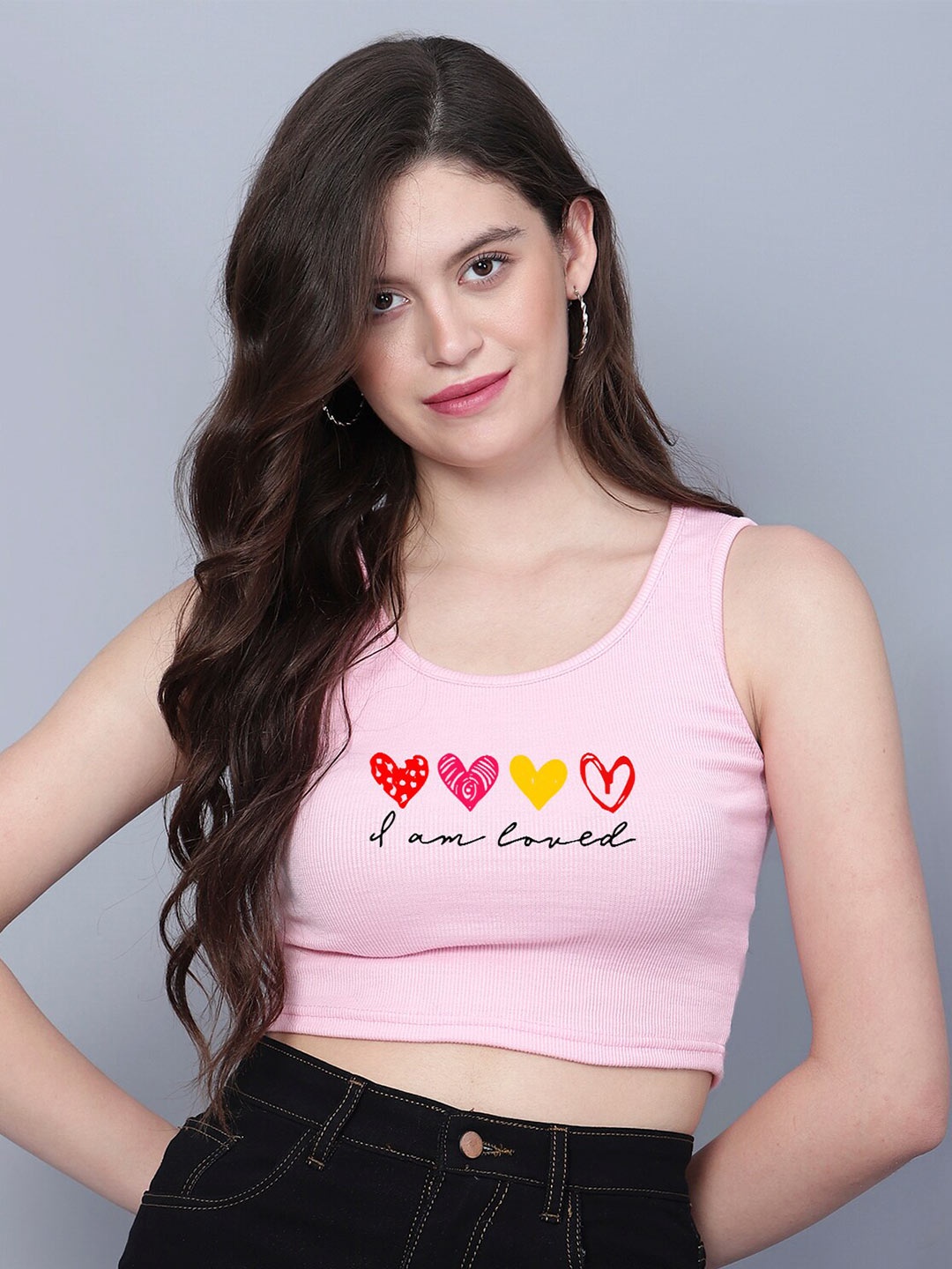 

Fashion And Youth Typography Printed Cotton Fitted Crop Top, Pink