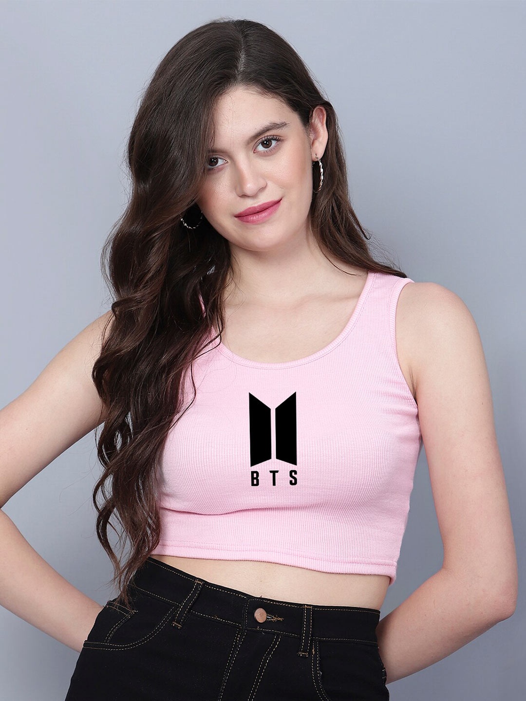 

Fashion And Youth Round Neck Crop Top, Pink