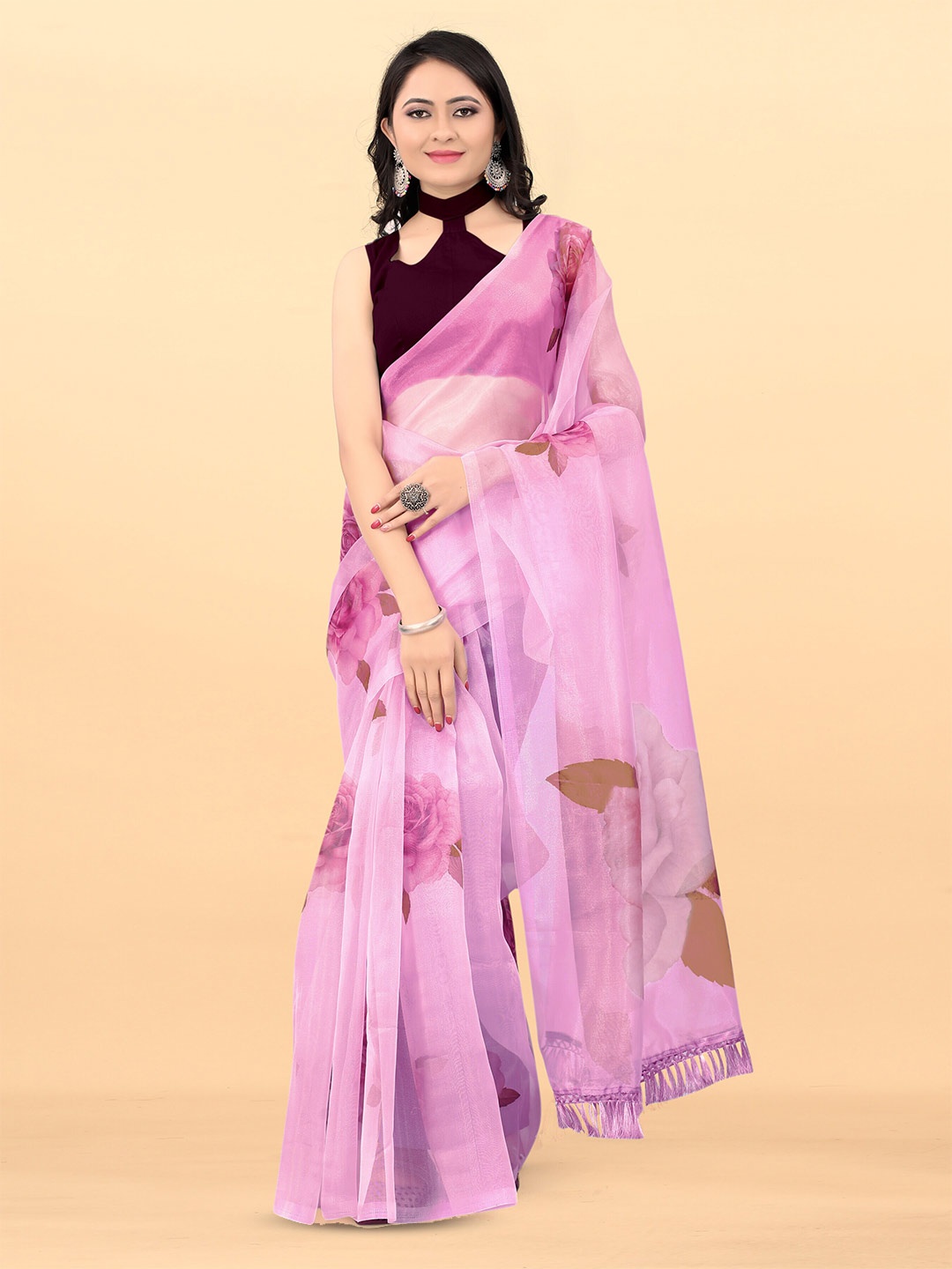 

SIDYAL Floral Organza Banarasi Saree, Purple
