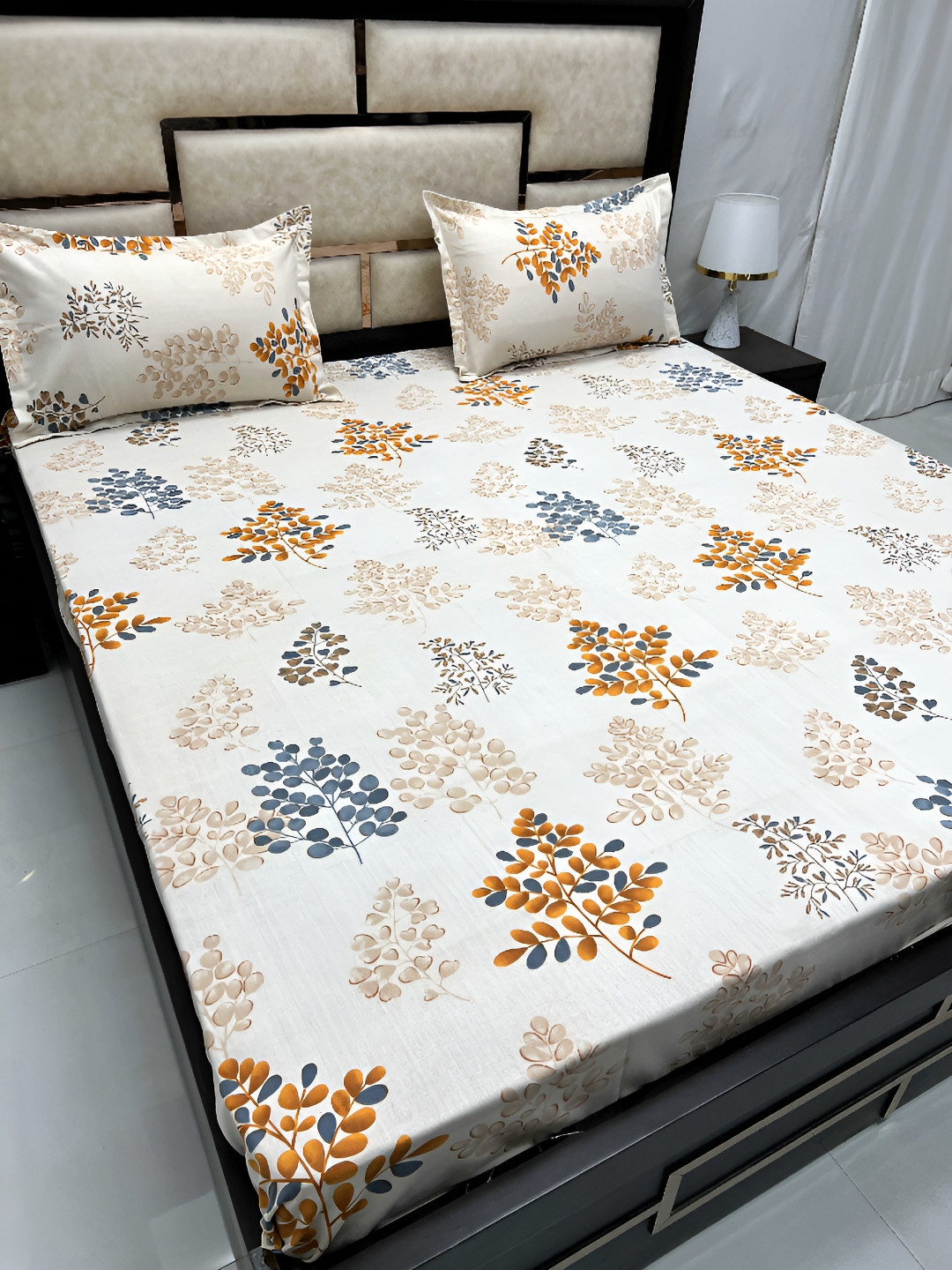 

Pure Decor White & Blue Floral Queen Bedsheet with 2 Pillow Covers