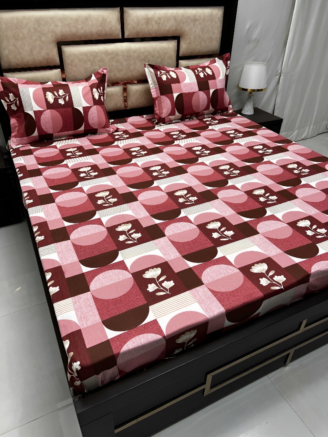 

Pure Decor Maroon & White Floral Queen Bedsheet with 2 Pillow Covers