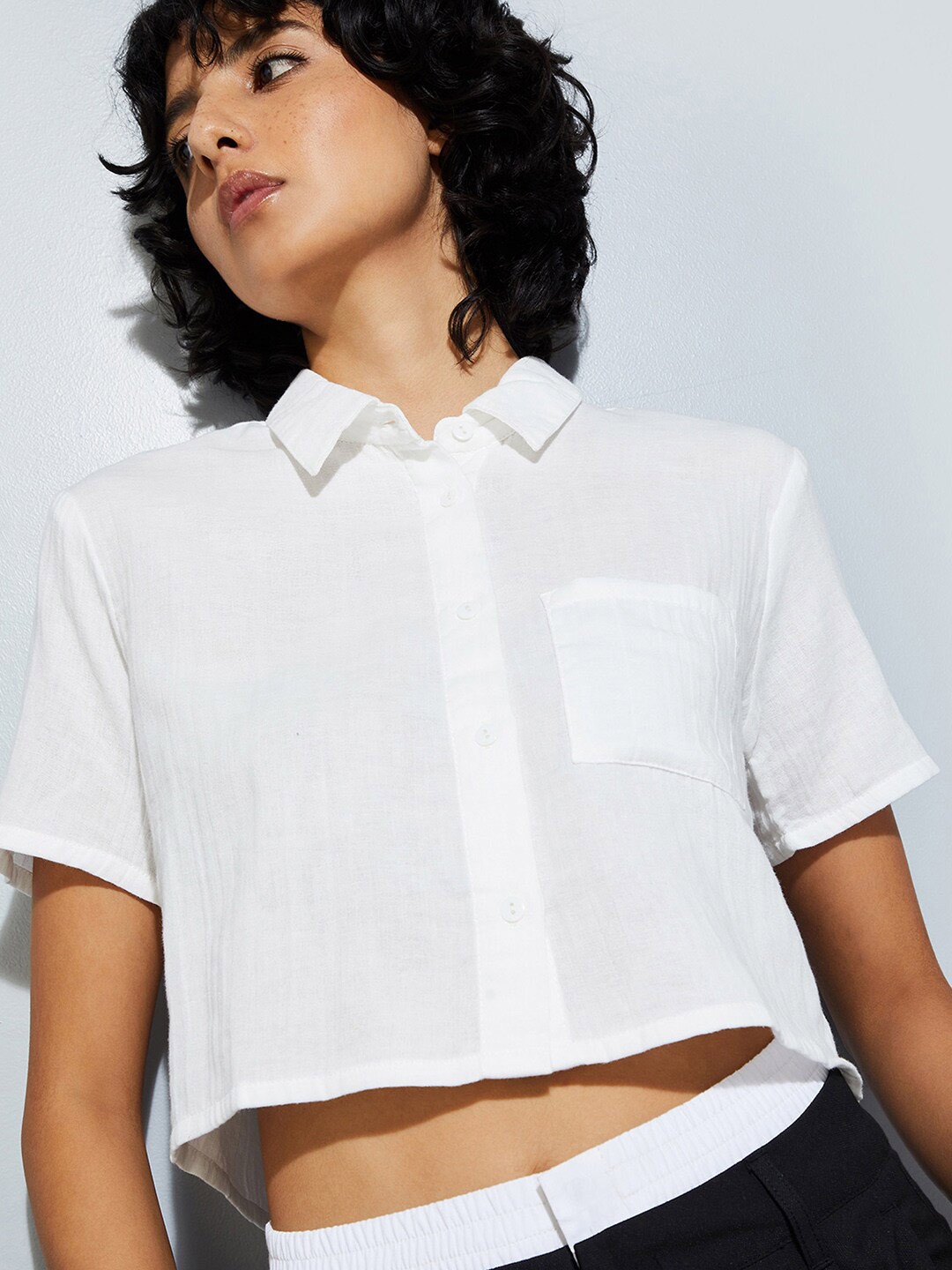 

max URB_N Women Crinkled Cropped Shirt, White