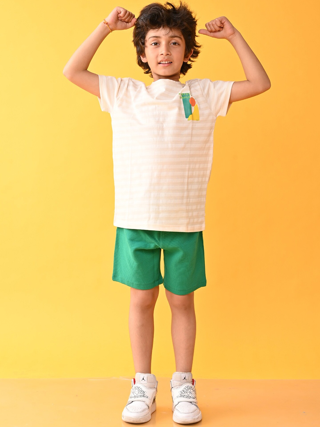 

Anthrilo Boys Striped T-shirt with Shorts, White