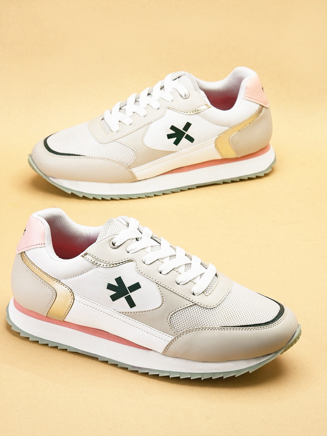 

HRX by Hrithik Roshan Women Colourblocked Lace Up Lightweight Sneakers, Beige