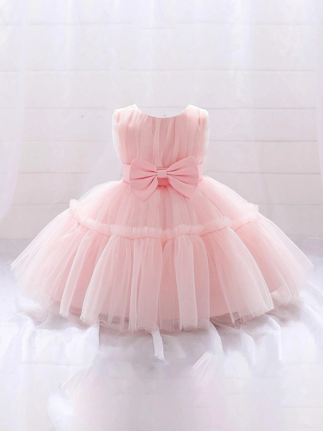 

BAESD Girls Ruffled sleeveless Net Fit & Flare Dress, Pink