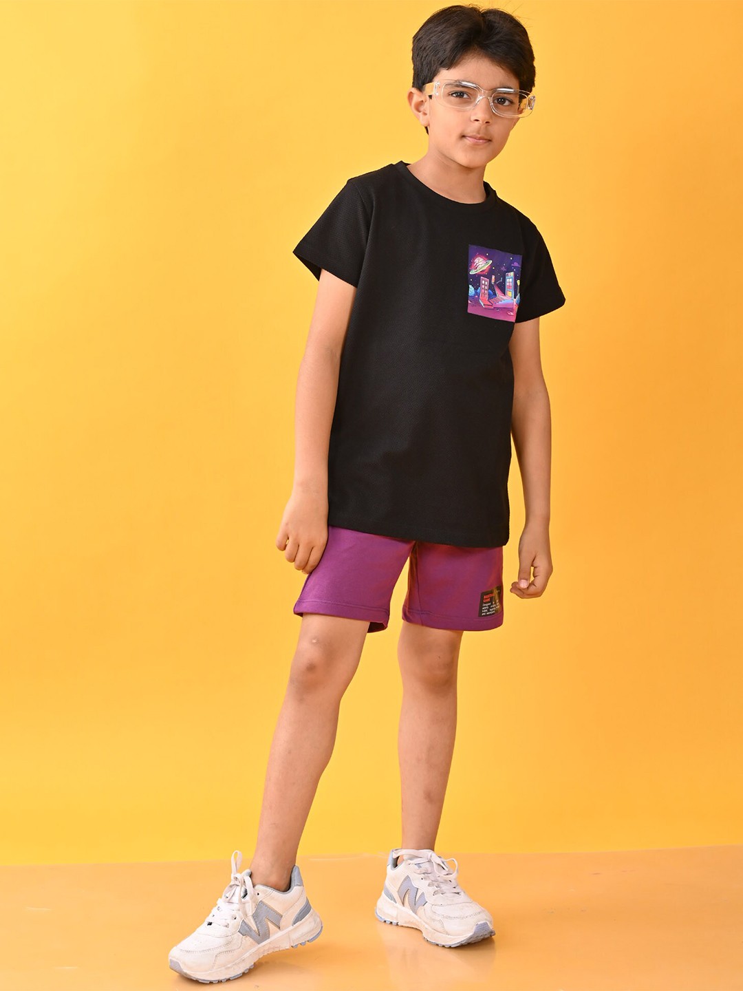

Anthrilo Boys Printed T-shirt with Shorts, Black