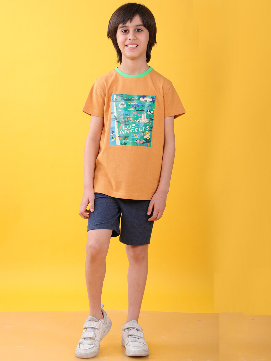 

Anthrilo Boys Printed T-shirt with Shorts, Mustard