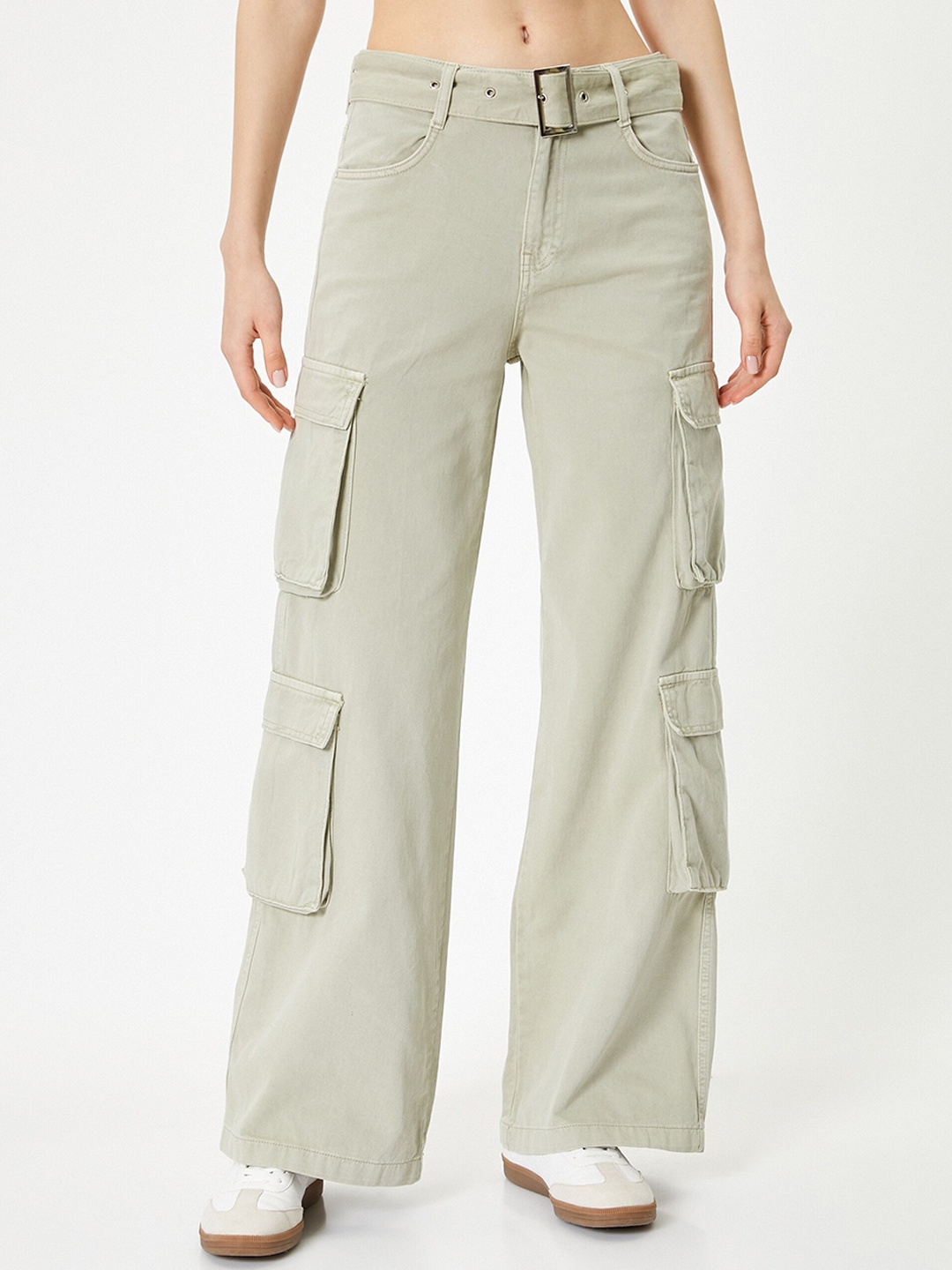 

Koton Women Wide Leg High-Rise Clean Look Cotton Cargo Style Jeans, Khaki