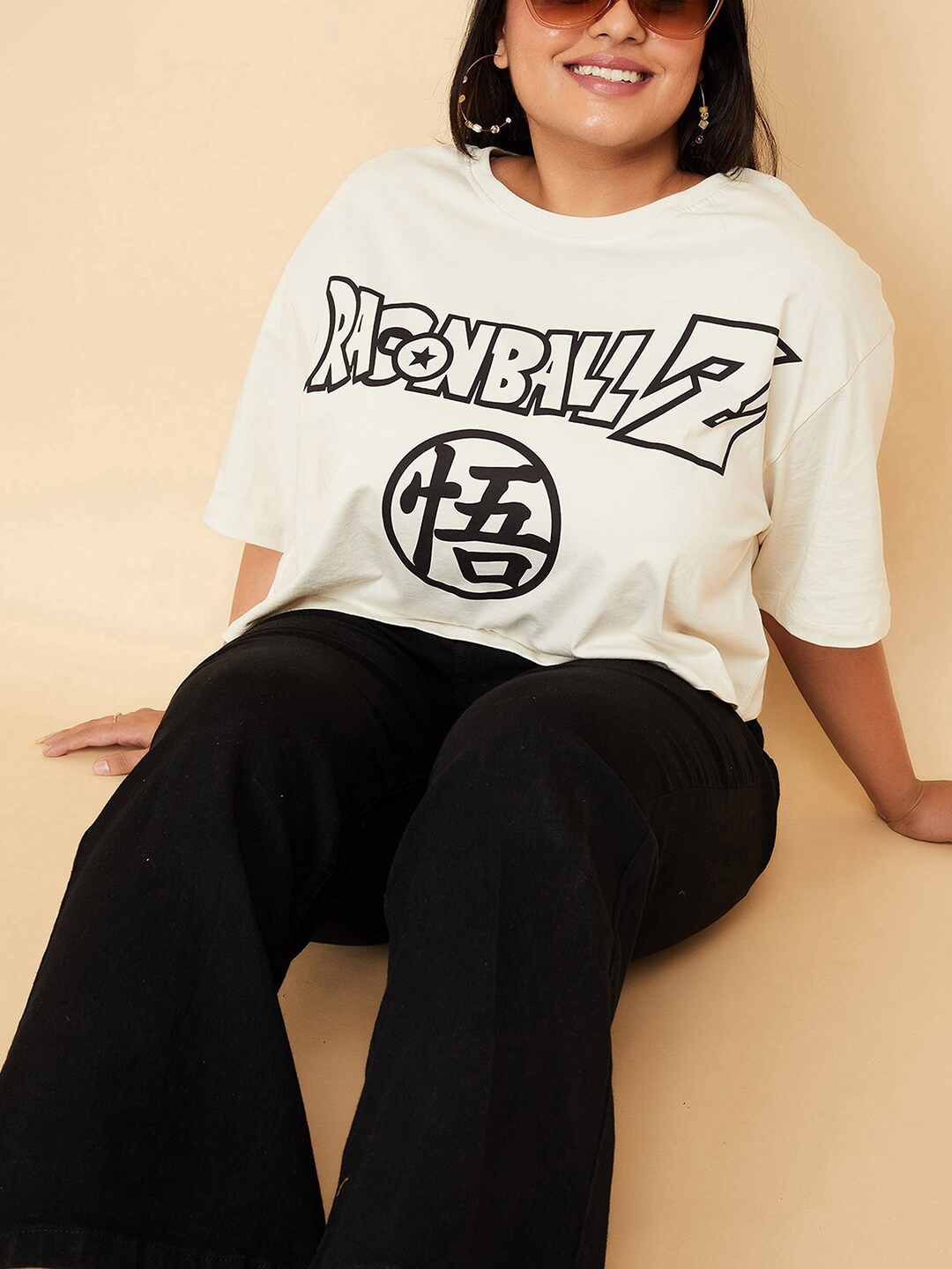 

max Plus Size Typography Printed Drop-Shoulder Sleeves Pure Cotton T-shirt, White