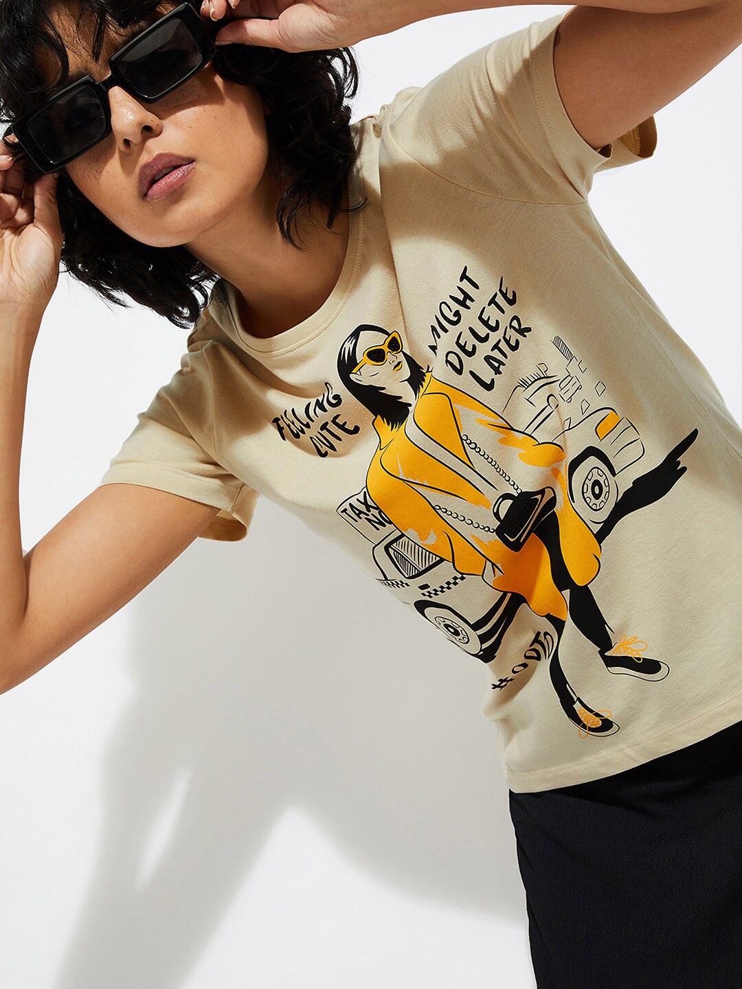 

max URB_N Women Graphic Printed T-shirt, Beige