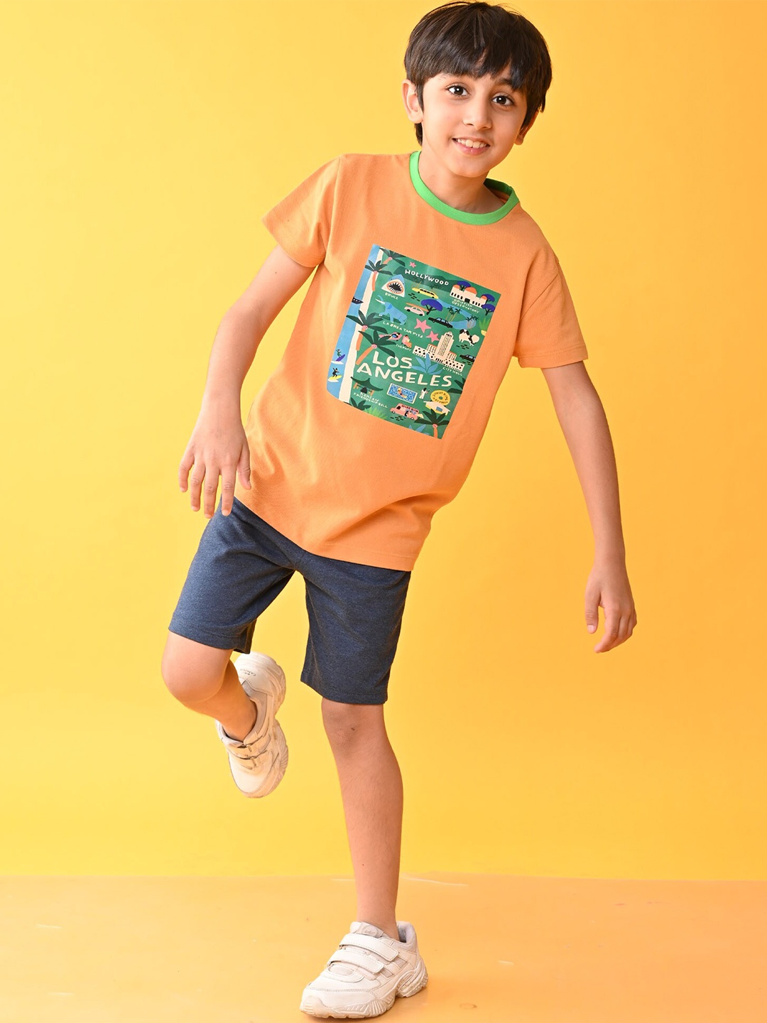 

Anthrilo Boys Printed T-shirt with Shorts, Mustard