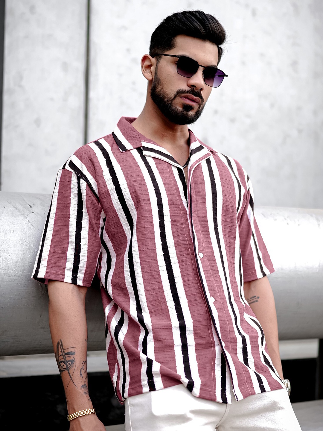 

Maniac Comfort Cuban Collar Opaque Checked Casual Shirt, Pink