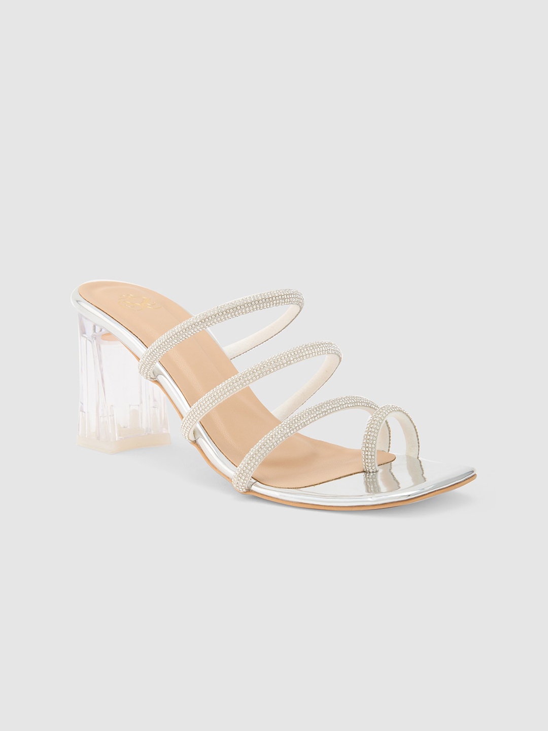 

Sole To Soul Open Toe Block Heels, Silver