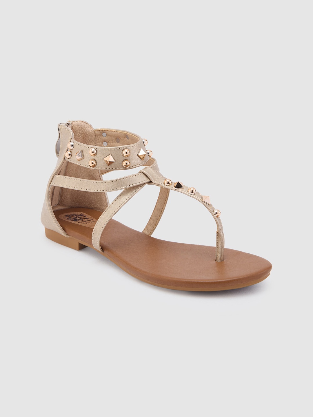 

Sole To Soul Embellished Open Toe T-Strap Flats, Gold