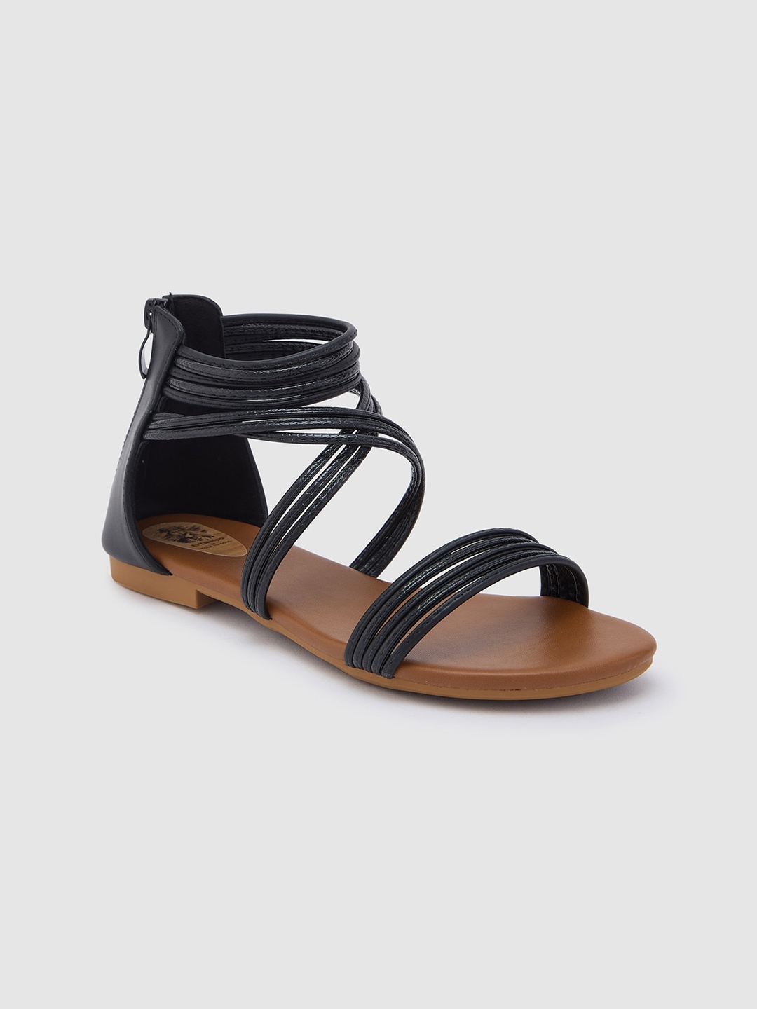

Sole To Soul Black Textured Mid Top Open Toe Flats