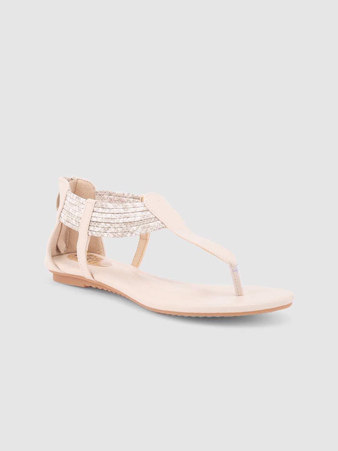 

Sole To Soul Embellished Open Toe T-Strap Flats, Beige