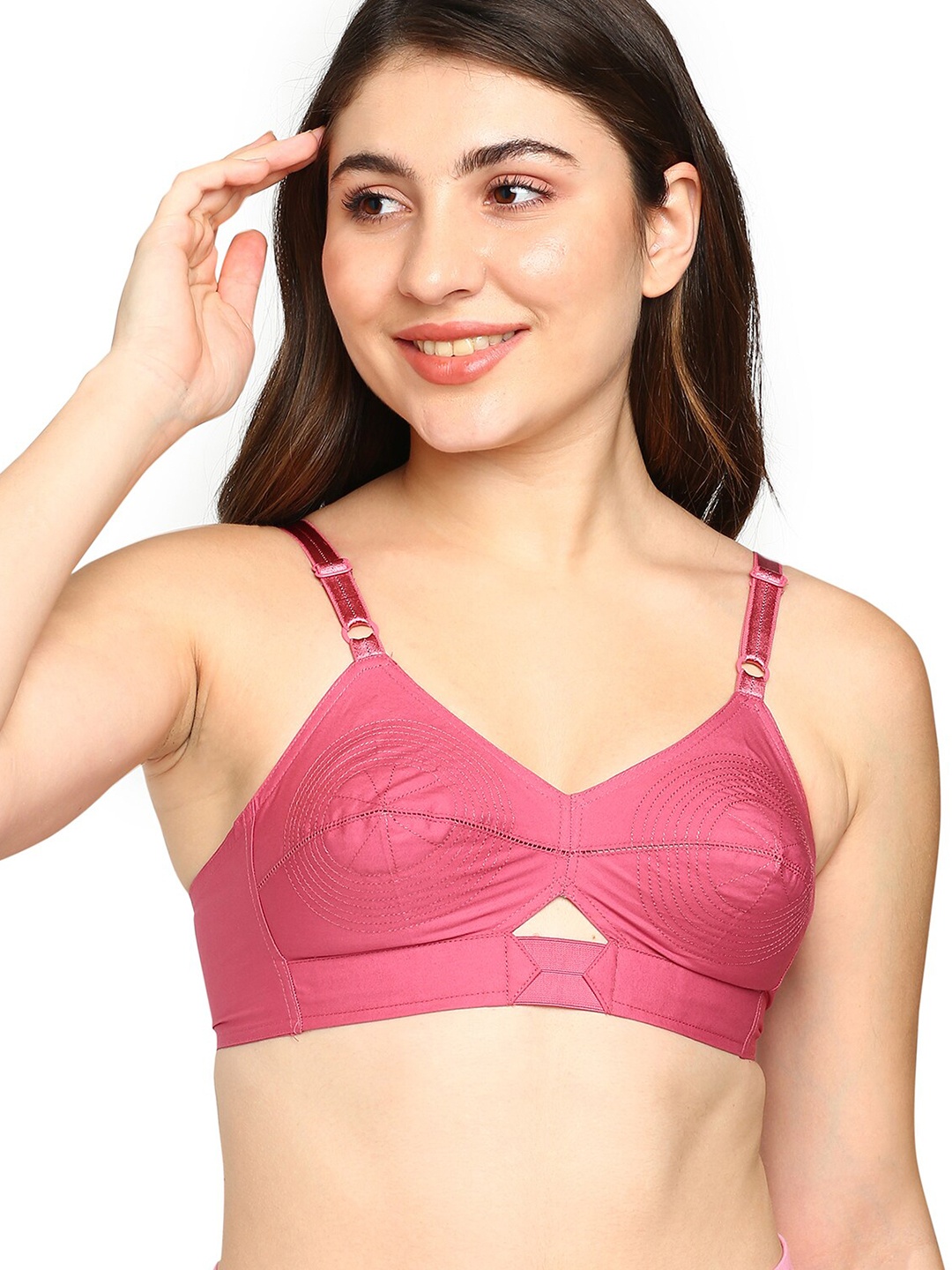 

BLOSSOM Woven Cotton Round Stitched Bra_PRIYASAJINI, Rose gold