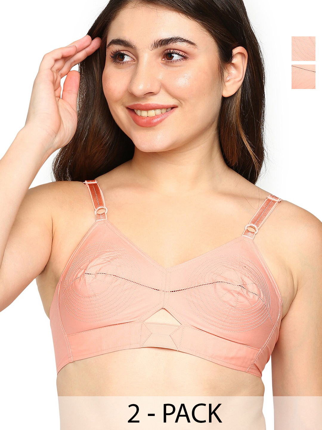 

BLOSSOM Pack of 2 Woven Cotton Round Stitched Bra_PRIYASAJINI, Peach