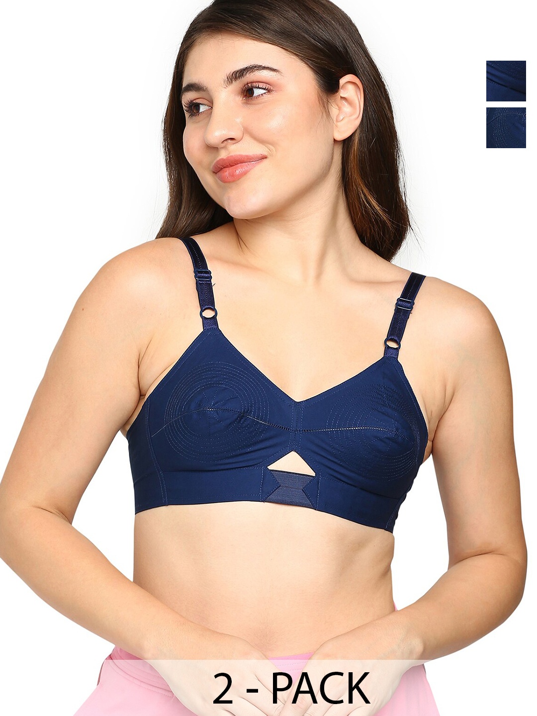 

BLOSSOM Pack of 2 Woven Cotton Round Stitched Bra_PRIYASAJINI, Blue